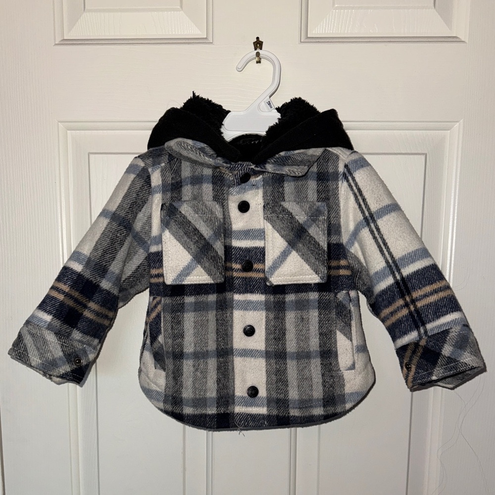 Urban Republic Black and Blue Plaid  Hooded Toddler Jacket
